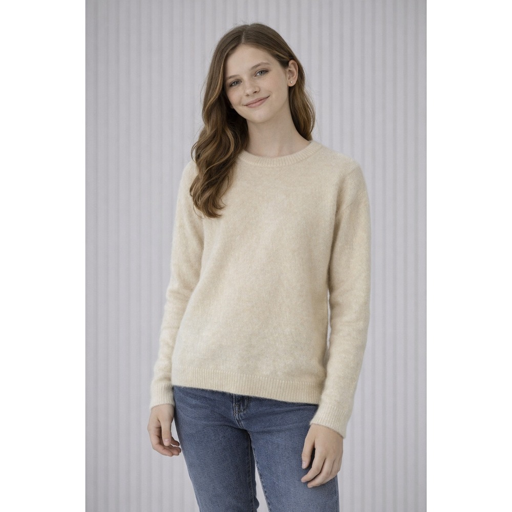 Zara Knit Sweater Kids Size 13-14 Cream Long Sleeve Crewneck Pullover Minimalist